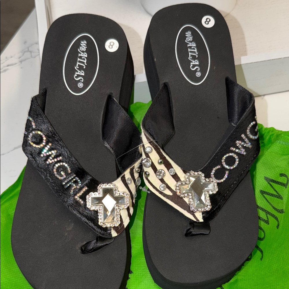 Women's Black Embellished Flip Flop Sandals